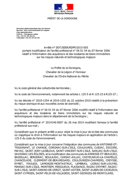 Arrêté N° DDT/SEER/RDPF/2015-005