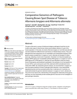 Comparative Genomics of Pathogens Causing Brown Spot Disease of Tobacco: Alternaria Longipes and Alternaria Alternata