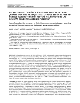Productividad Científica Sobre Aves Rapaces En Chile