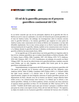 El Rol De La Guerrilla Peruana En El Proyecto Guerrillero Continental Del Che