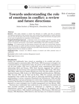 Towards Understanding the Role of Emotions in Conflict