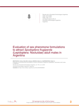 Evaluation of Sex Pheromone Formulations to Attract Spodoptera Frugiperda (Lepidoptera: Noctuidae) Adult Males in Argentina