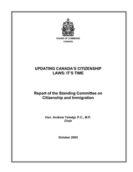 IT's TIME Report of the Standing Committee on Citizenship and Immigration