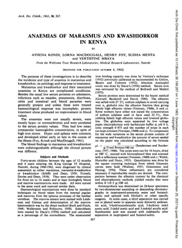 Anaemias of Marasmus and Kwashiorkor in Kenya