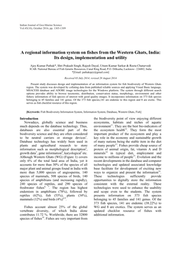 A Regional Information System on Fishes from the Western Ghats, India: Its Design, Implementation and Utility