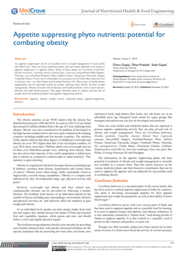 Appetite Suppressing Phyto Nutrients: Potential for Combating Obesity