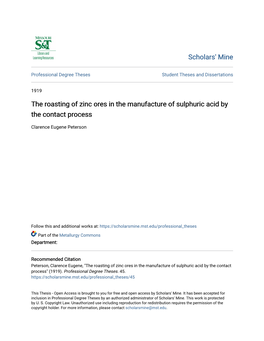 The Roasting of Zinc Ores in the Manufacture of Sulphuric Acid by the Contact Process