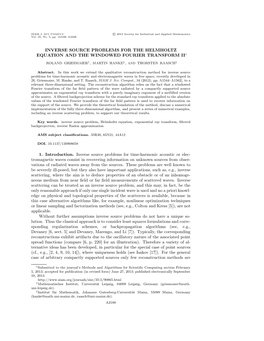 Inverse Source Problems for the Helmholtz Equation and the Windowed Fourier Transfrom, SIAM J