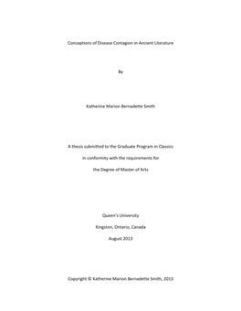 Conceptions of Disease Contagion in Ancient Literature by Katherine Marion Bernadette Smith a Thesis Submitted to the Graduate P