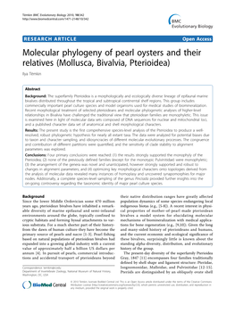 Molecular Phylogeny of Pearl Oysters and Their Relatives (Mollusca, Bivalvia, Pterioidea) Ilya Tëmkin