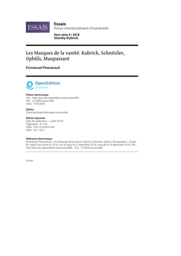 Les Masques De La Vanité. Kubrick, Schnitzler, Ophüls, Maupassant