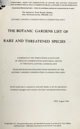 The Botanic Gardens List of Rare and Threatened Species