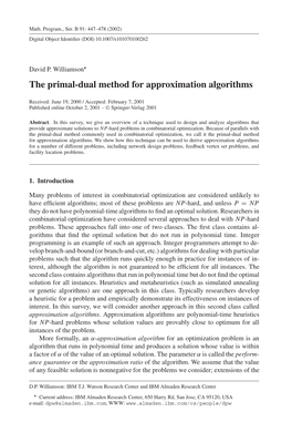 The Primal-Dual Method for Approximation Algorithms