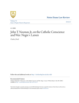 John T. Noonan, Jr., on the Catholic Conscience and War: Negre V