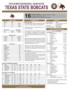 Texas State Bobcats 2019-20 Men's Basketball Game Notes