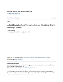 Desegregation and Educational Reform in Albany’S Schools