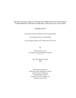 Decadal Scale Climate Variability During the Last Millennium As Recorded by the Bona Churchill and Quelccaya Ice Cores