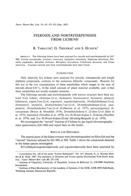 Steroids and Nortriterpenoids from Lichens'