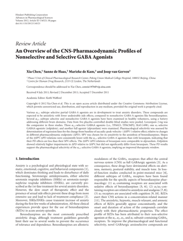 Review Article an Overview of the CNS-Pharmacodynamic Profiles of Nonselective and Selective GABA Agonists