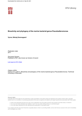 Bioactivity and Phylogeny of the Marine Bacterial Genus Pseudoalteromonas