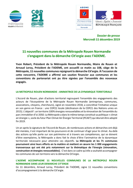 11 Nouvelles Communes De La Métropole Rouen Normandie S’Engagent Dans La Démarche Cit’Ergie Avec L’ADEME
