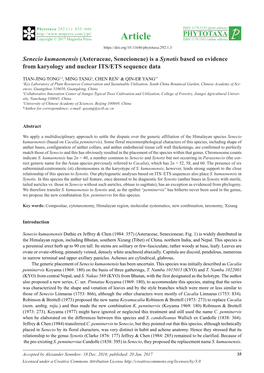 Senecio Kumaonensis (Asteraceae, Senecioneae) Is a Synotis Based on Evidence from Karyology and Nuclear ITS/ETS Sequence Data