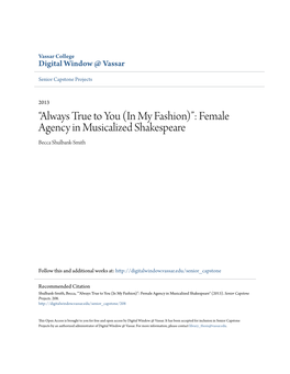 Female Agency in Musicalized Shakespeare Becca Shulbank-Smith