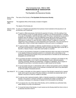 The Companies Acts, 1862 to 1890 MEMORANDUM of ASSOCIATION of the Equitable Life Assurance Society