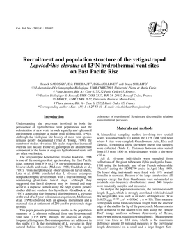 Recruitment and Population Structure of the Vetigastropod Lepetodrilus Elevatus at 13°N Hydrothermal Vent Sites on East Pacific