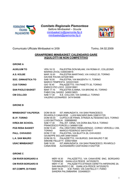 Comitato Regionale Piemontese Settore Minibasket – Scuola Minibasket.To@Piemonte.Fip.It Minibasket@Piemonte.Fip.It