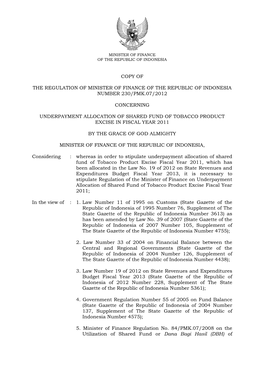 Copy of the Regulation of Minister of Finance of The