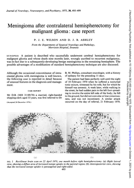 Meningioma After Contralateral Hemispherectomy for Malignant Glioma: Case Report