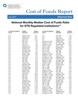 OCC Issues Costs of Funds Reports