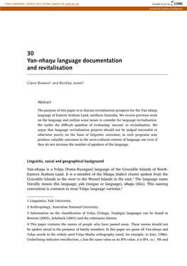 30 Yan-Nhaŋu Language Documentation and Revitalisation