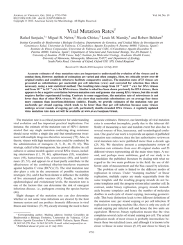 Viral Mutation Ratesᰔ Rafael Sanjua´N,1* Miguel R
