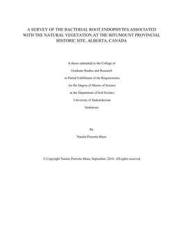 A Survey of the Bacterial Root Endophytes Associated with the Natural Vegetation at the Bitumount Provincial Historic Site, Alberta, Canada