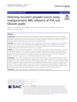 Detecting Recurrent Prostate Cancer Using Multiparametric MRI, Influence of PSA and Gleason Grade Aradhana M