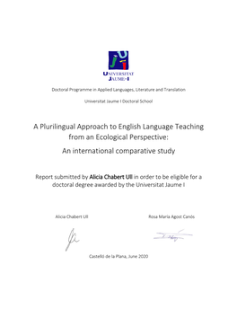 A Plurilingual Approach to English Language Teaching from an Ecological Perspective