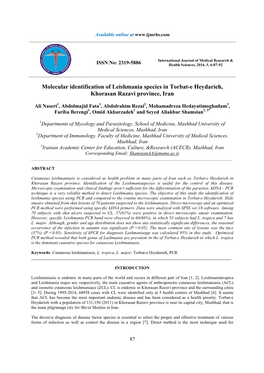 Molecular Identification of Leishmania Species in Torbat-E Heydarieh, Khorasan Razavi Province, Iran