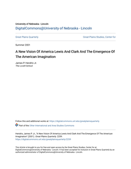 A New Vision of America Lewis and Clark and the Emergence of the American Imagination