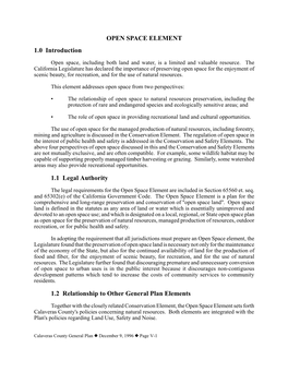 OPEN SPACE ELEMENT 1.0 Introduction 1.1 Legal Authority 1.2