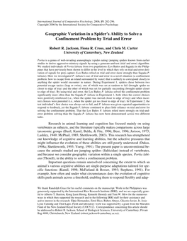 Geographic Variation in a Spiderâ•Žs Ability to Solve a Confinement