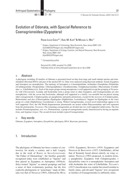 Evolution of Odonata, with Special Reference to Coenagrionoidea (Zygoptera)