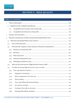 Section V: Milk Quality