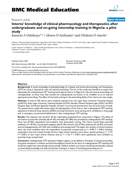 Interns' Knowledge of Clinical Pharmacology and Therapeutics