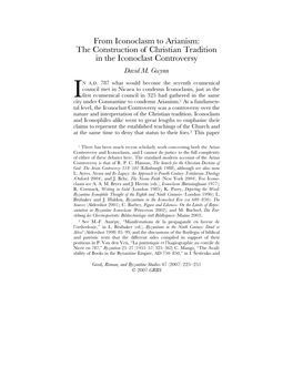 From Iconoclasm to Arianism: the Construction of Christian Tradition in the Iconoclast Controversy David M