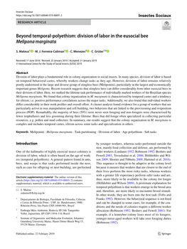 Beyond Temporal-Polyethism: Division of Labor in the Eusocial Bee Melipona Marginata