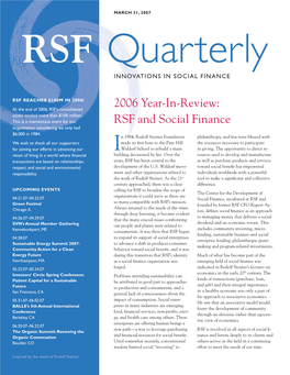 2006 Year-In-Review: RSF and Social Finance