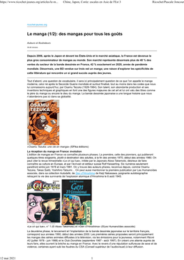 Le Manga (1/2): Des Mangas Pour Tous Les Goûts