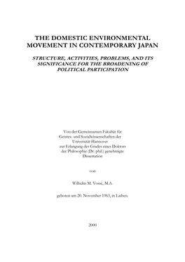 The Domestic Environmental Movement in Contemporary Japan